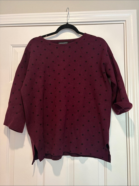 Cynthia Rowley Sweaters - Cynthia Rowley Plum Crewneck Sweater with Black Polka Dots 1x